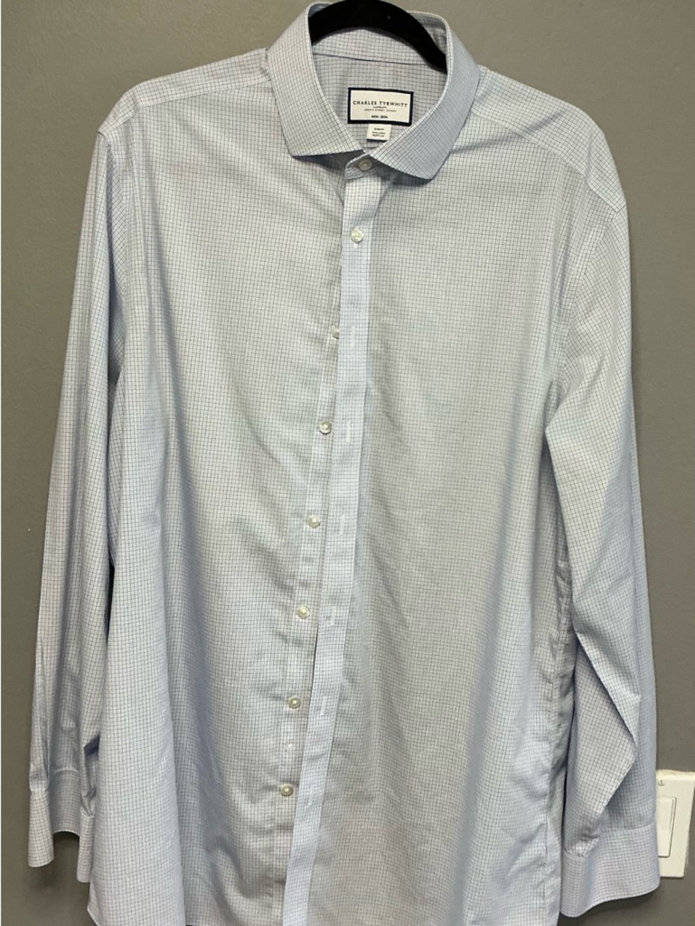 Charles Tyrwhitt Light Blue Micro-Check Dress Shirt with thin Brown lines